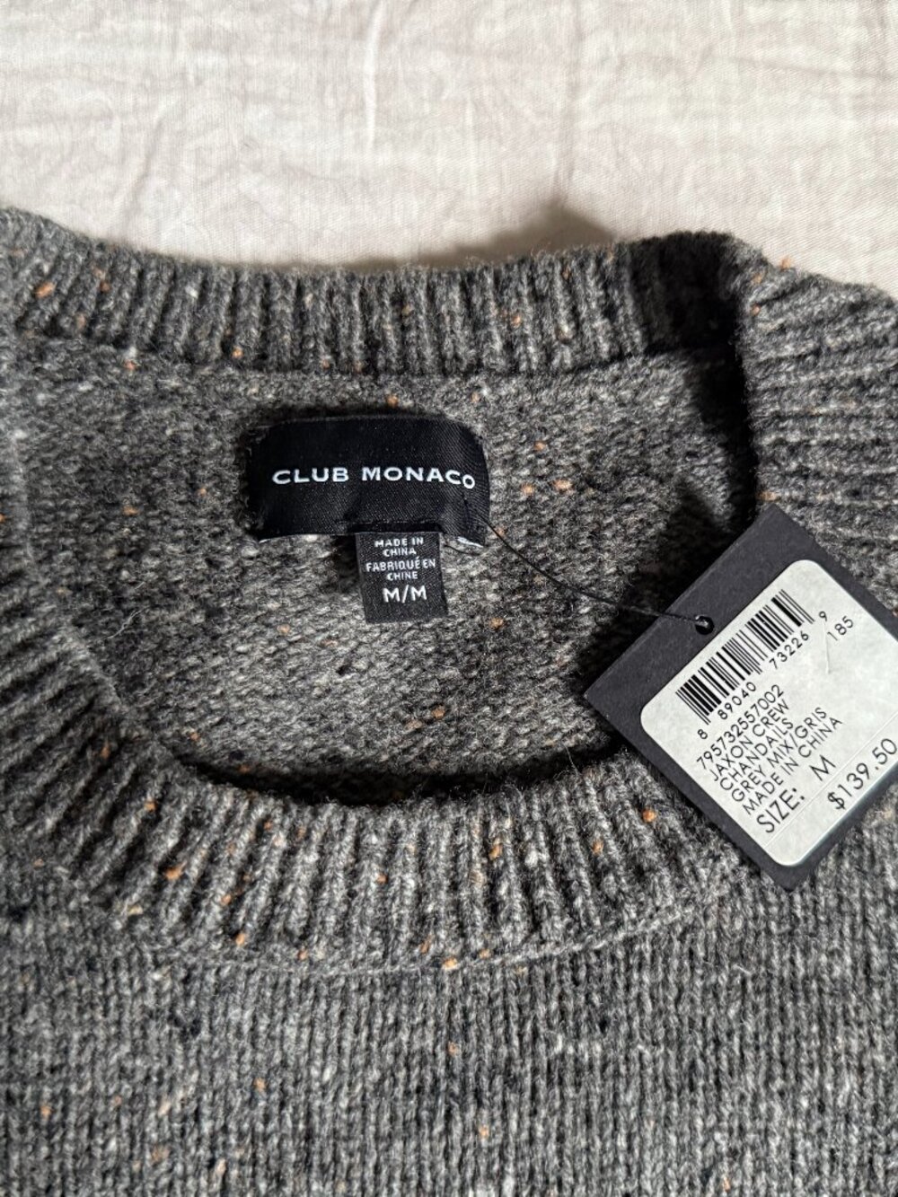 Club Monaco Wool crewneck sweater Medium Charcoal grey donegal $140